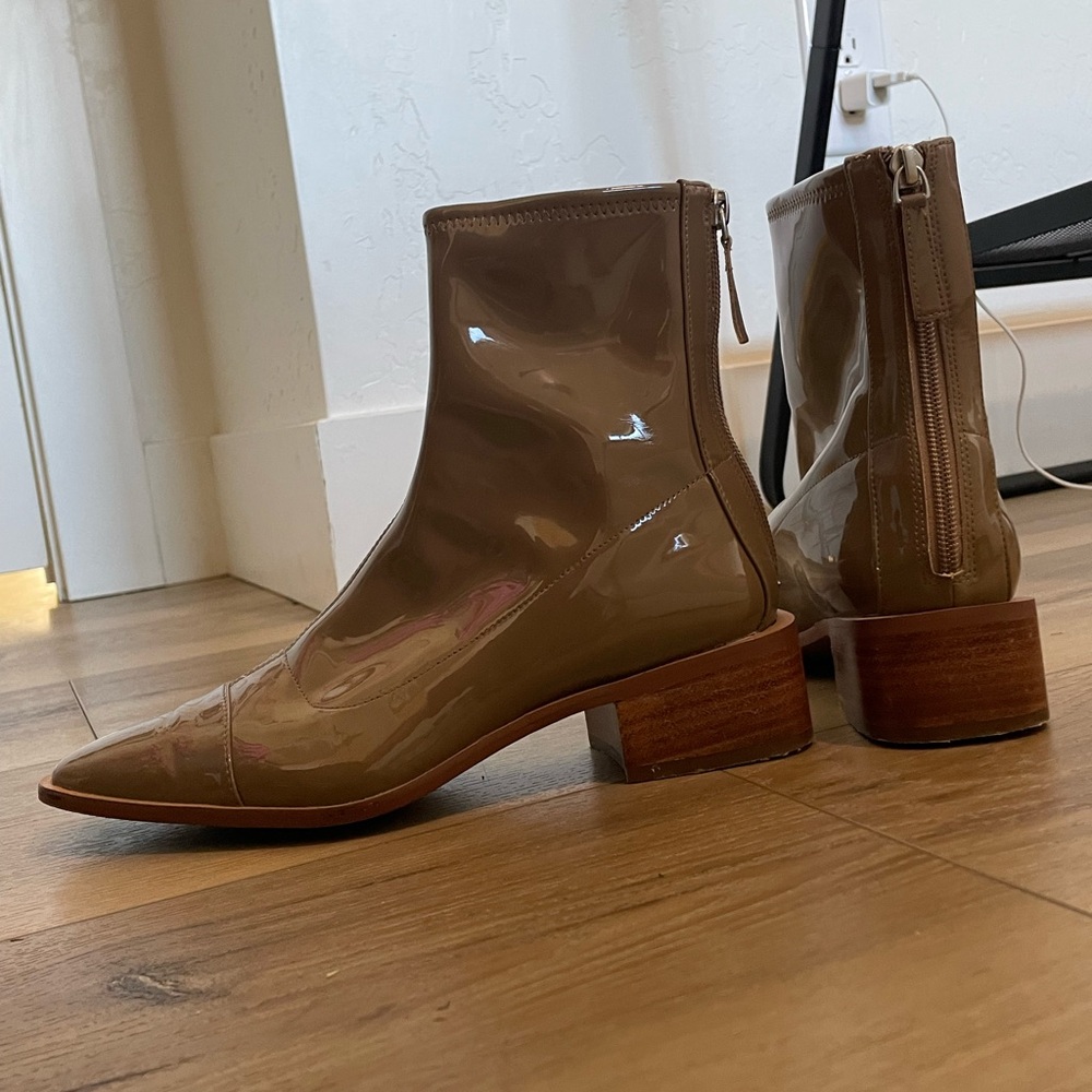 Linea Paolo patent Taupe Ankle Boots